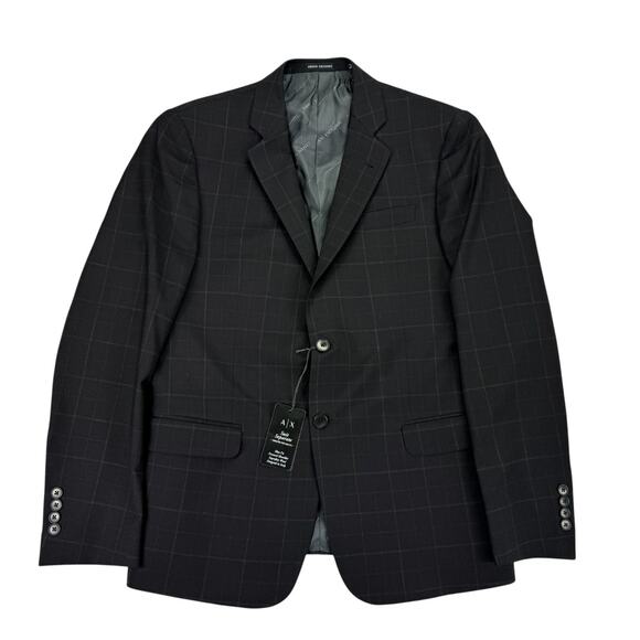 Armani Exchange Mens Slim Fit Windowpane Wool Blend Suit Jacket Black 40R - Picture 1 of 6
